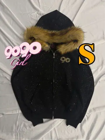 90 Logo Glitter Fur Zip Hoodie