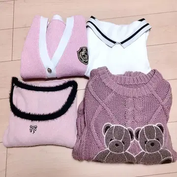 양산형 상의 걸리시 스타일 니트 4종 세트