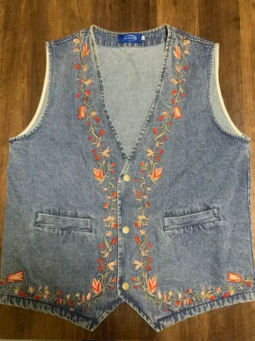 자수 데님 베스트 라이트 블루