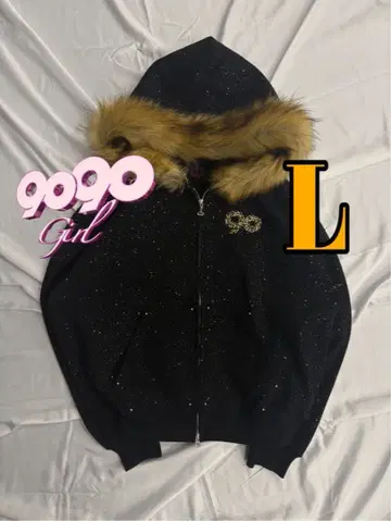 90 로고 글리터 퍼 집 후디