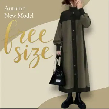 바이컬러 롱 원피스 가을/겨울 루즈핏 체형 커버 버튼 모드 한국 스타일