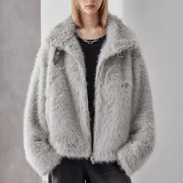 LOOSE 벨트 디자인 하이넥 퍼 블루종