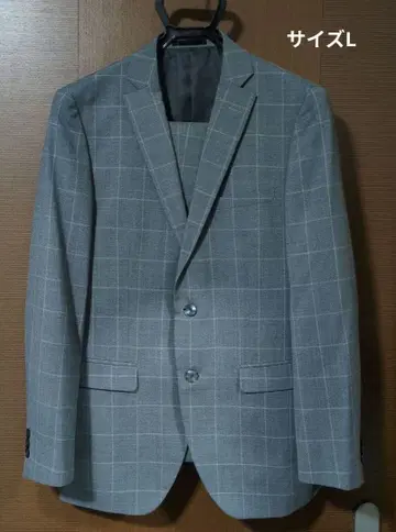 연한 그레이 체크 무늬 비즈니스 정장 2 버튼 사이즈 L