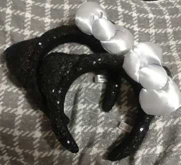 스팽글 블랙 머리띠 실버 리본 2개 세트