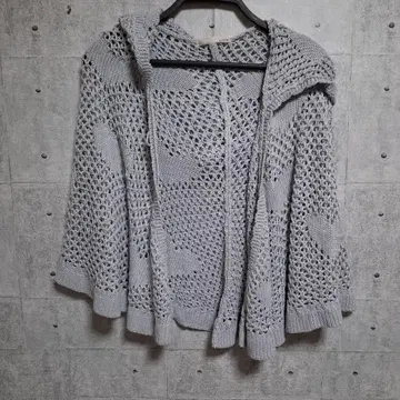 pique 자쿠 편직 판초 가디건 그레이