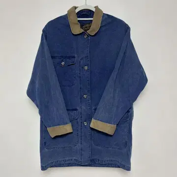 [ 레어 ] 80s 에디 바우어 블랙 택 데님 커버올 블루 S