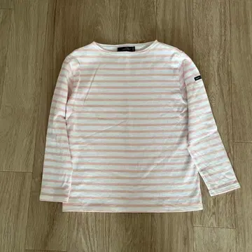 SAINT JAMES 긴팔 보트넥 티셔츠 화이트/핑크 스트라이프