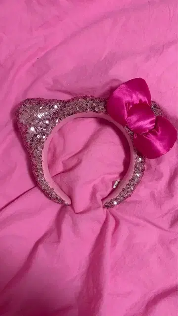 고양이 귀 머리띠 핑크 스팽글