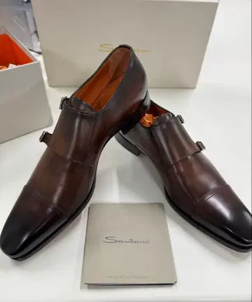 미사용 새상품 Santoni 더블 몽크 스트랩 신발 브라운