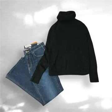 유니클로 캐시미어 100% 니트 스웨터 터틀넥 블랙 긴팔