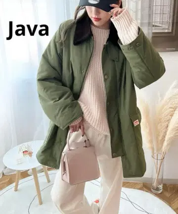 JaVa 자바 콜라보 겨울의 단짝. 배색 카라 볼륨 충전솜 블루종