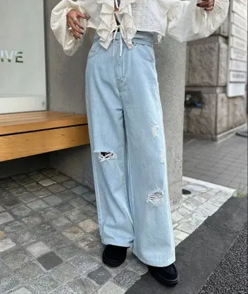 CIAOPANIC 허리 리본 와이드 데님