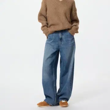 유니클로 배기 커브 청바지 (블루, 26인치)