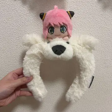 곰 머리띠 핑크 캐릭터 부착