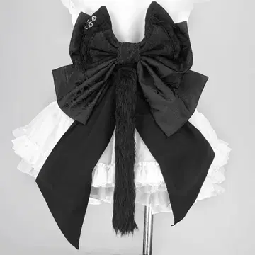 CAT TAIL MINI APRON RIBBON OBI (BLACK)