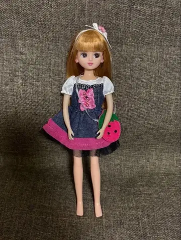 리카짱 데님 원피스&딸기 미니백&머리띠&귀걸이 4세트