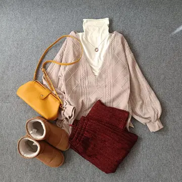 가을/겨울 레트로 코디 구제 의류 니트 스커트 밴딩 사양 코디 세트