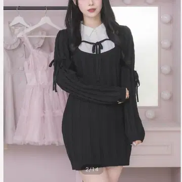 pium 레이어드 니트 케이블 원피스