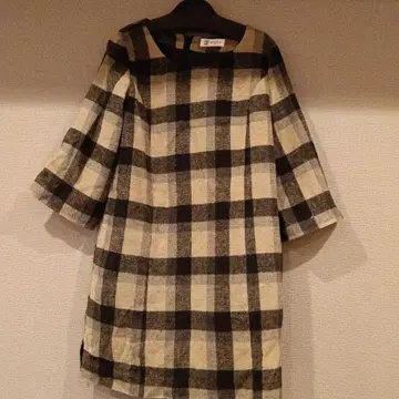 MICHEL KLEIN 체크 무늬 7부 소매 원피스