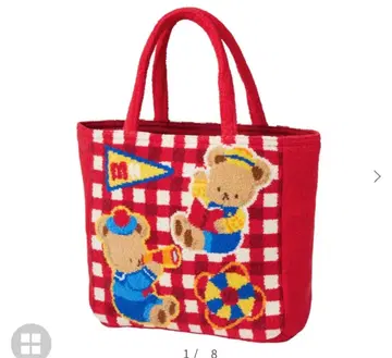 미키하우스 곰 무늬 토트백 빨간색