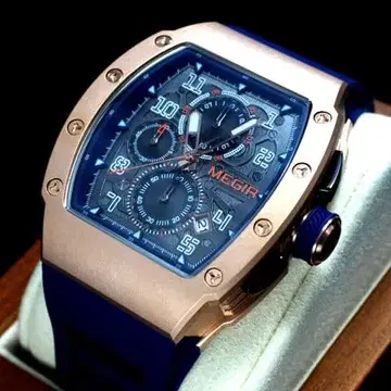 새상품 MEGIR 브론즈색 크로노그래프 통형 토노형 보증부 쿼츠