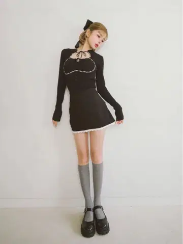 다리치 프론트 오픈 리브 니트탑