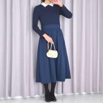 Feroux 페루 [세탁 가능] 바이컬러 옷깃 니트 도킹 원피스