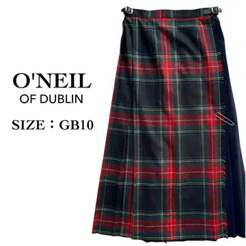 오닐 오브 더블린 타탄 체크 패턴 랩 롱 스커트 플리츠