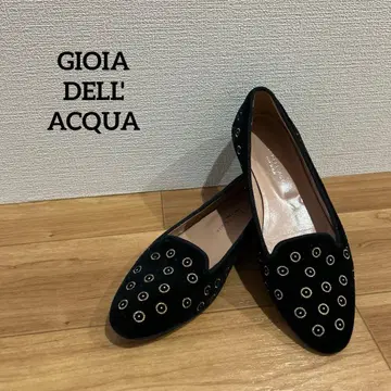 새상품급 조이아데라쿠아 38 블랙 스웨이드 로퍼 아이렛 플랫 24cm