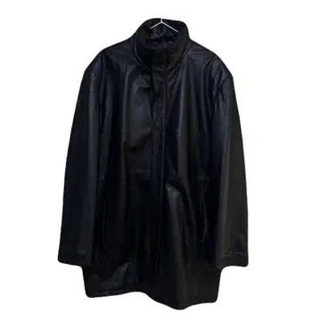 블랙 가죽 롱 자켓 숨김 후드