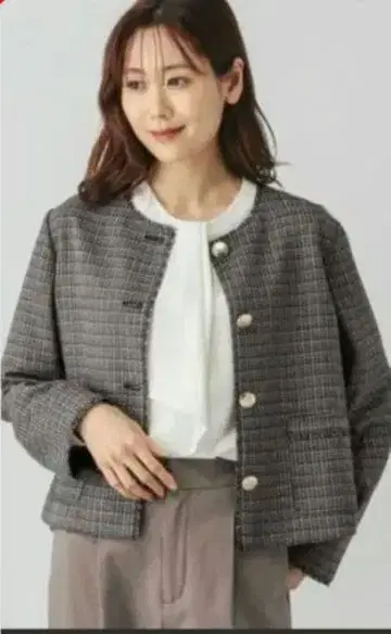 글로벌 워크 트위드 노카라 자켓 (블랙)