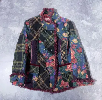 빈티지 패치워크 노카라 자켓 꽃무늬 안감 퀼팅