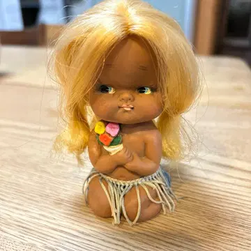 일본제 쇼와 레트로 하와이 밀색 여아 빈티지 앤티크 소프트 비닐 인형