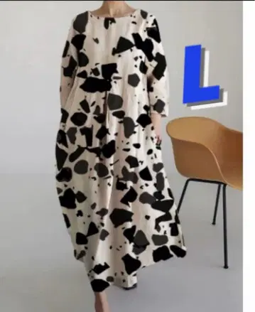 모드 스타일 아트 모노톤 롱 원피스 루즈핏 실루엣 L