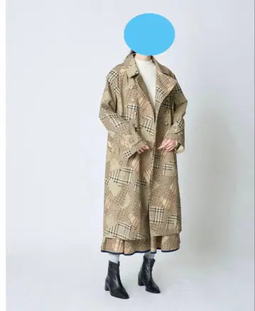 새상품급 로이스크레용 트렌치코트 베어 패치워크 체크