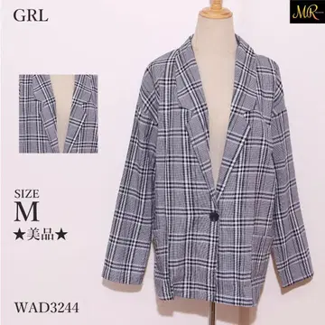 GRL 그레일 자켓 아우터 긴팔 체크 무늬 싱글 버튼 슬림