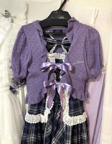 A/P 퍼플 반팔 니트 가디건 볼레로