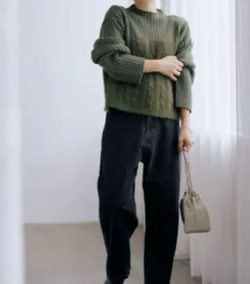 cohina 페더 케이블 도킹 니트 카키