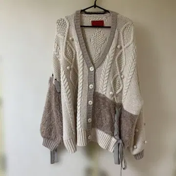 오샤레 워커 somari 가디건 샤기 리본 베이지 핑크