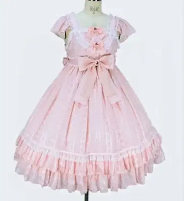 컷 도비 미디엄 프릴 오버롤 스커트 세트 핑크