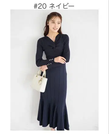 tocco closet 소매 펄 장식 프론트 크로스 니트 원피스