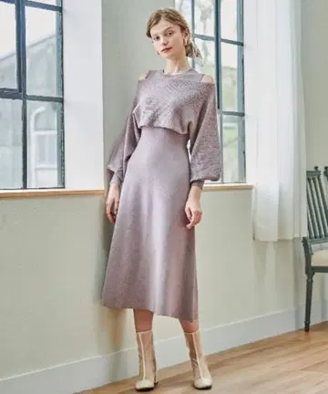 AND COUTURE 크롭 기장 니트 앙상블 원피스