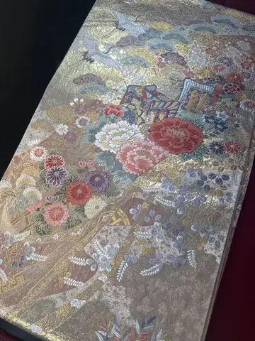 고급품 화려한 꽃무늬와 학의 오비