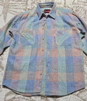 [ 초레어 ] 90s 버드와이저 체크 셔츠 자수 택 파스텔 컬러 M