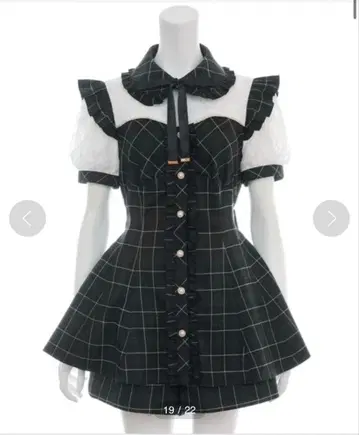 [ 시크릿허니 ] 뷔스티에 절개 셋업 체크 블랙