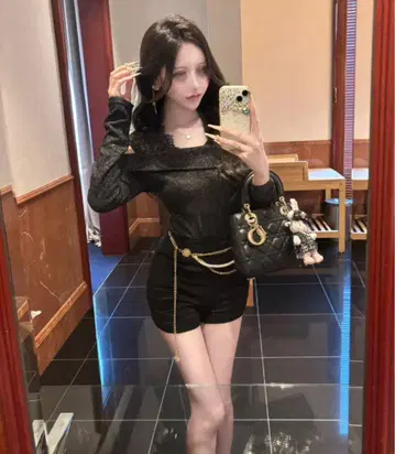 레이스 넥 글리터 상의 KR12413 #왕홍 #왕홍