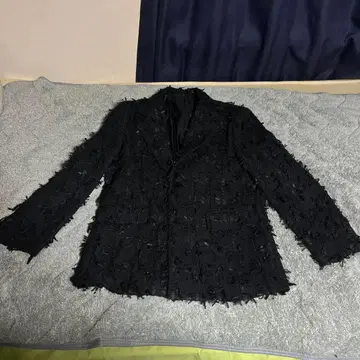 프린지 가공 블랙 테일러드 자켓