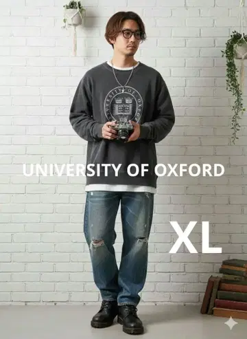 GOOD SPEED 옥스퍼드 대학 맨투맨 XL 빅 루즈 구제 의류 스타일