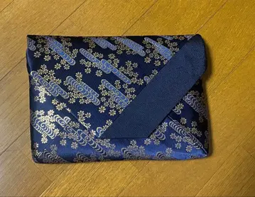 스키야 백 니시진 비단 일본 의류용 백 네이비 컬러 꽃무늬 파도 무늬