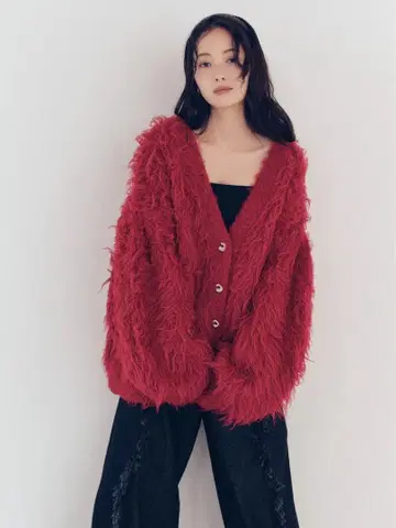 새상품 andequal unique button cardigan red